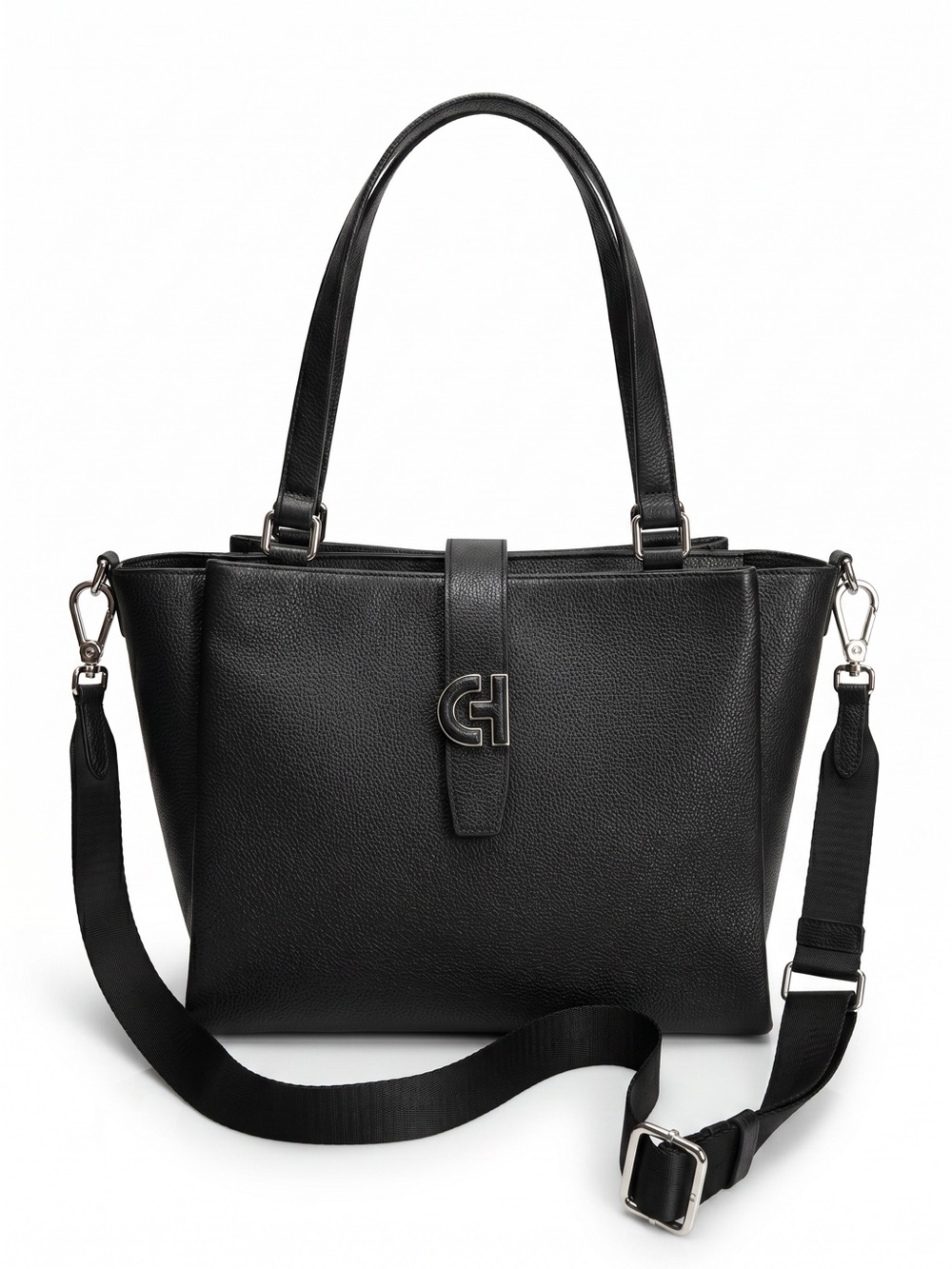 Cole Haan Black Pebbled Leather Tote Crossbody Work Bag NWOT